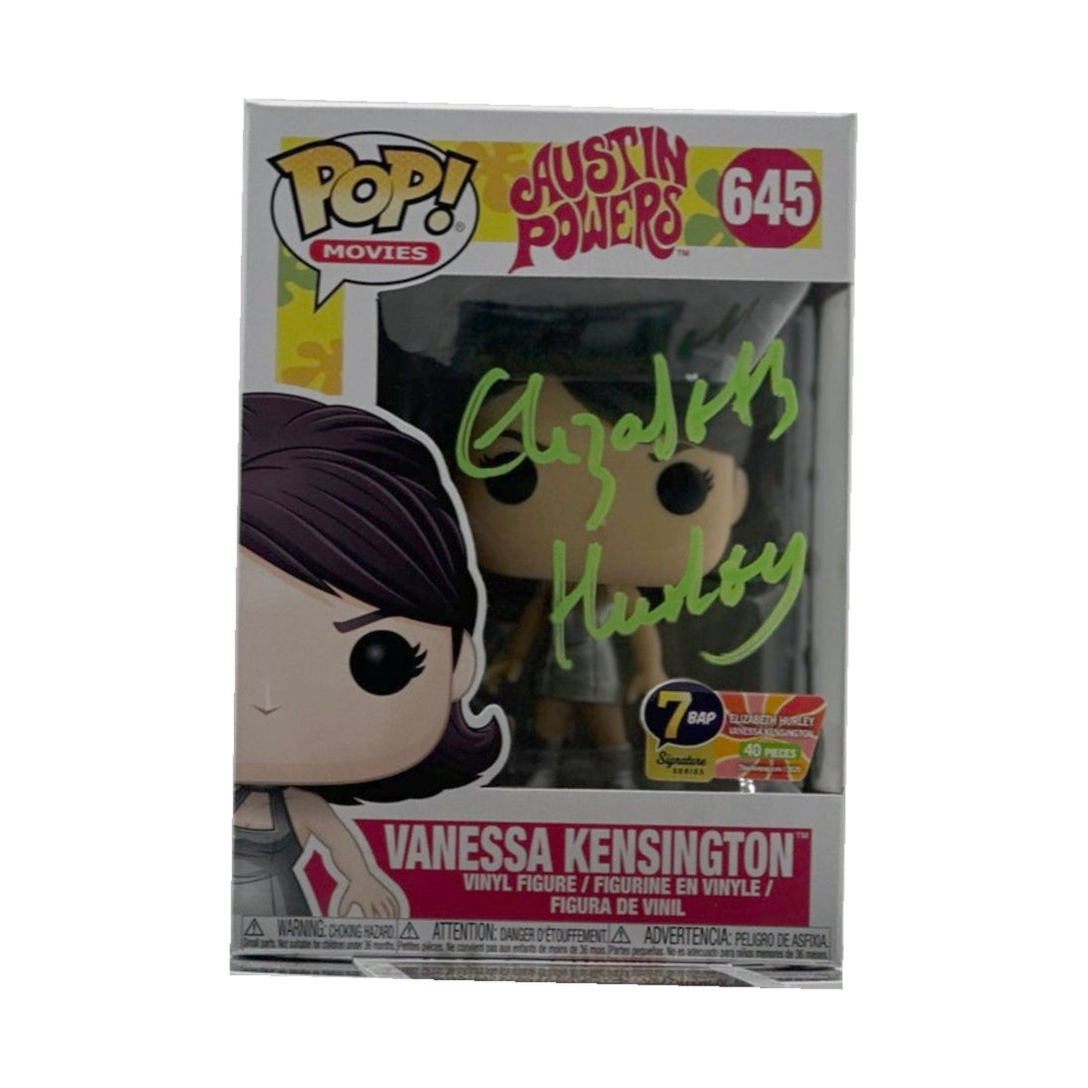 Elizabeth Hurley signed Vanessa Kensington Funko Pop 645 front