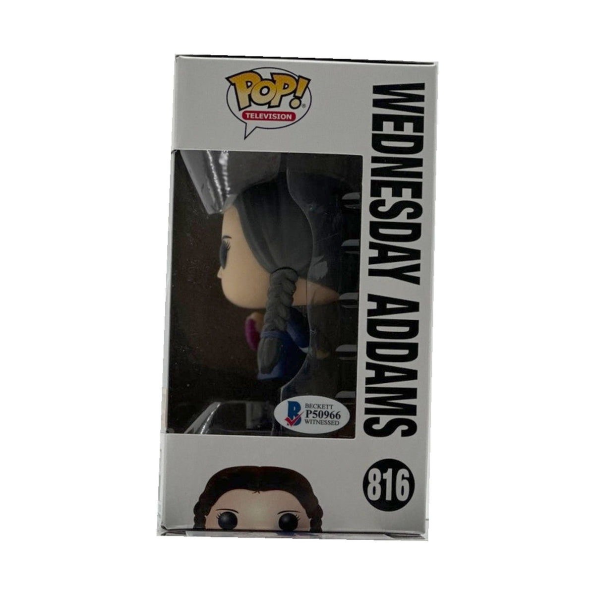 Beckett authentication P50966 on Christina Ricci signed Wednesday Addams Funko Pop