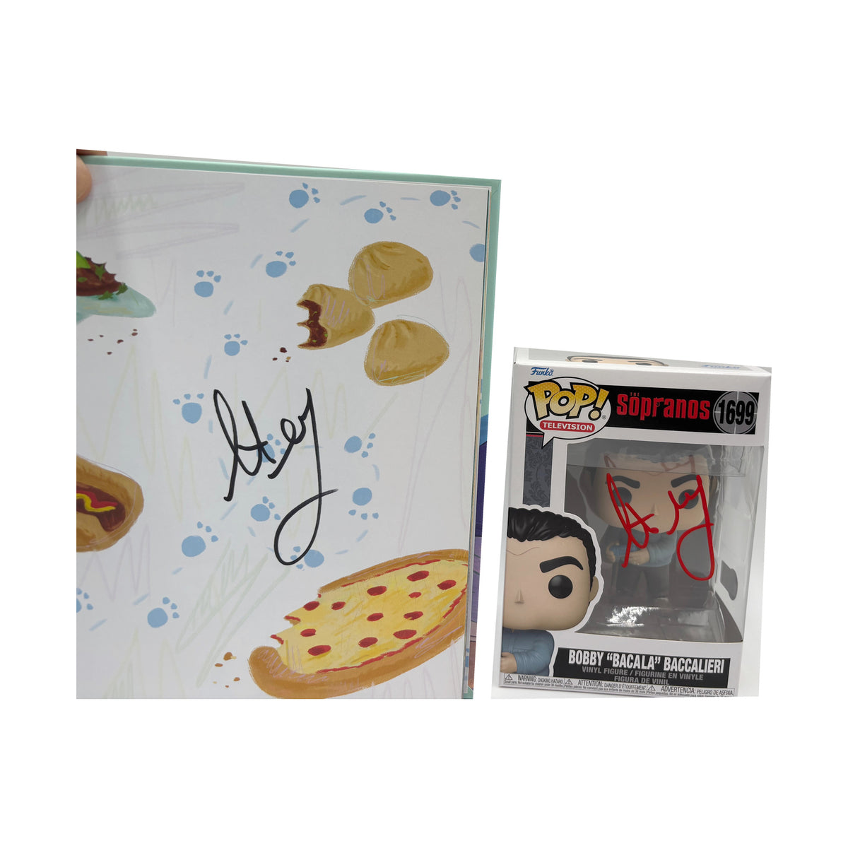 Steve Schirripa Signed Bobby "Bacala" Baccalieri #1699 Funko Pop & WillieBoy Eats the World Bundle