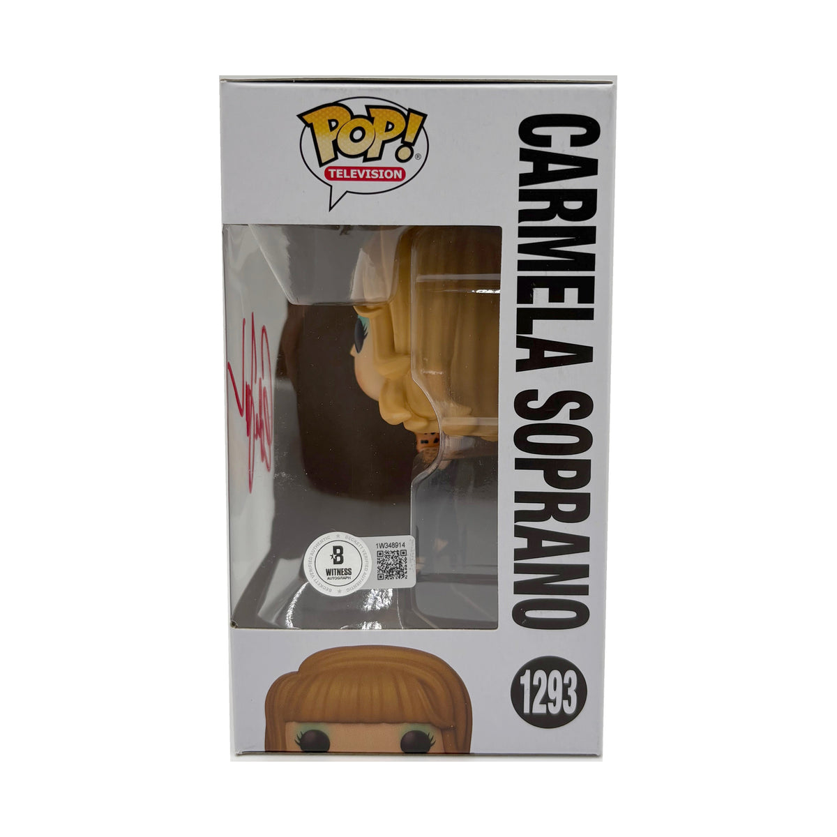 Carmela Soprano #1293 Funko Pop side showing BAS Witness cert 1AO46814