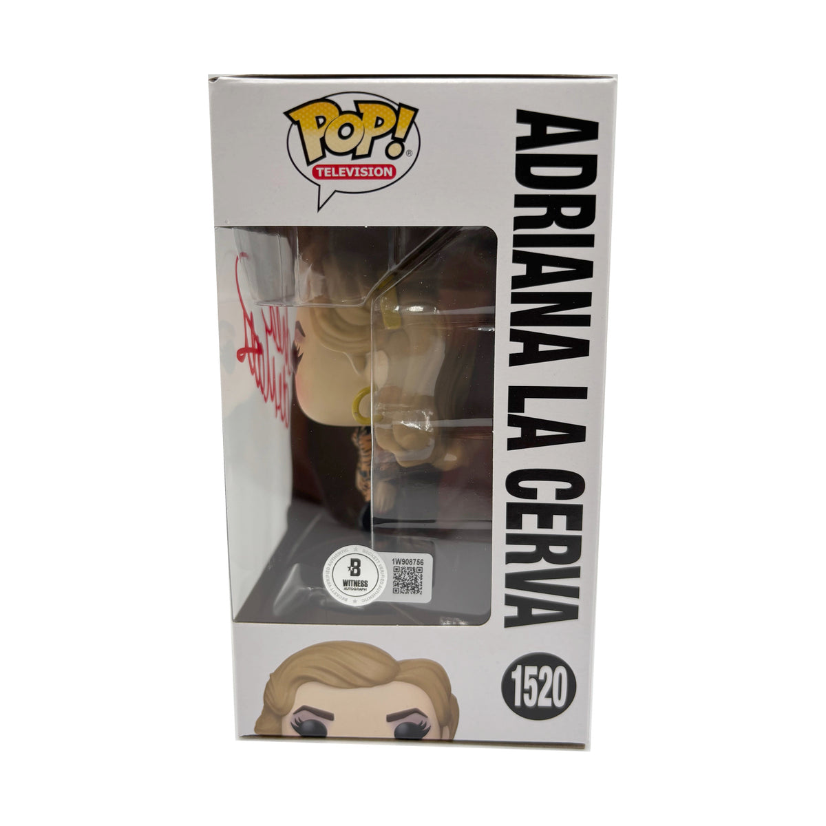 Adriana La Cerva #1520 Funko Pop side showing BAS Witness cert 1W908756
