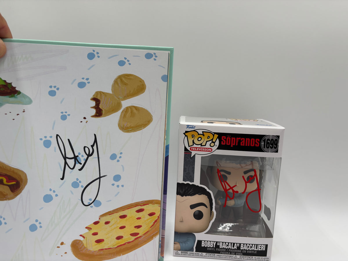 Steve Schirripa Signed Bobby "Bacala" Baccalieri #1699 Funko Pop & WillieBoy Eats the World Bundle