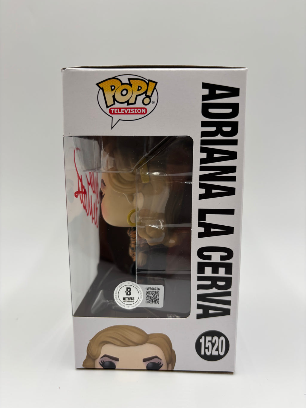 Adriana La Cerva #1520 Funko Pop side showing BAS Witness cert 1W908756