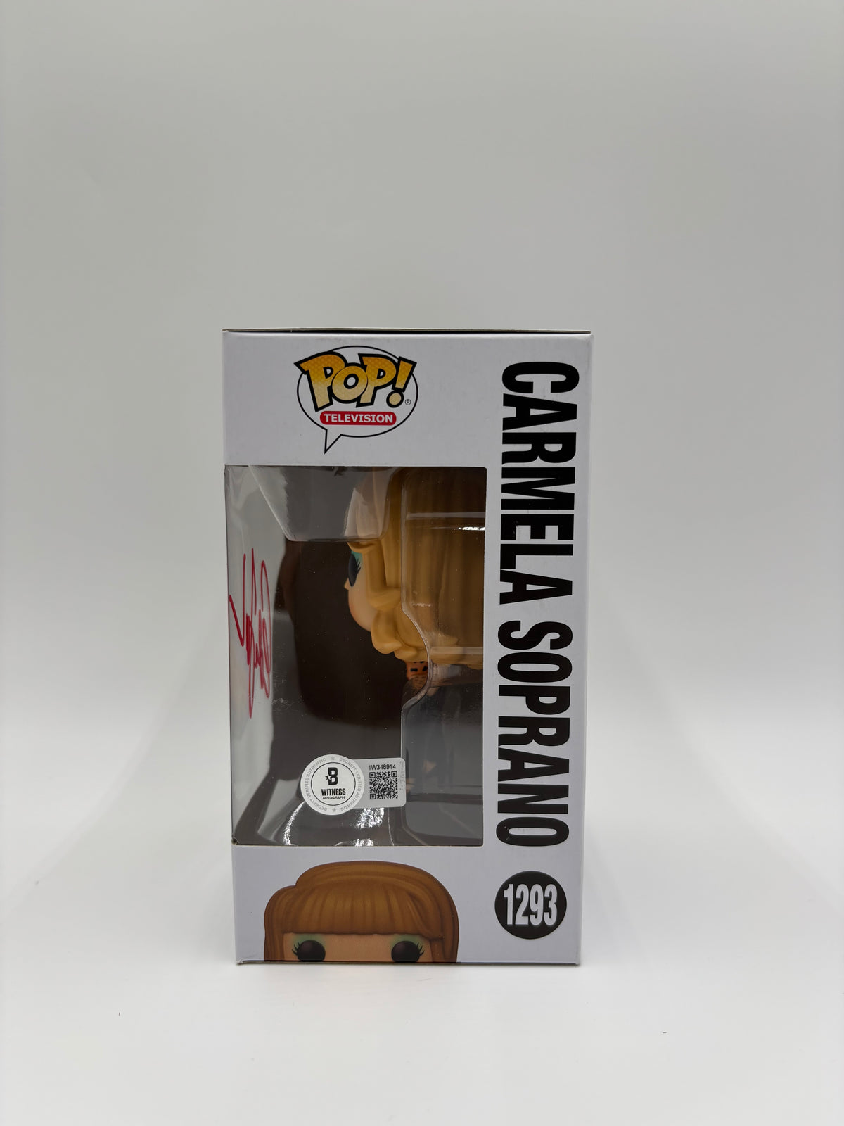 Carmela Soprano #1293 Funko Pop side showing BAS Witness cert 1AO46814