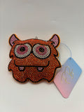 Orange Rhinestone Owl Keychain Bag Charm