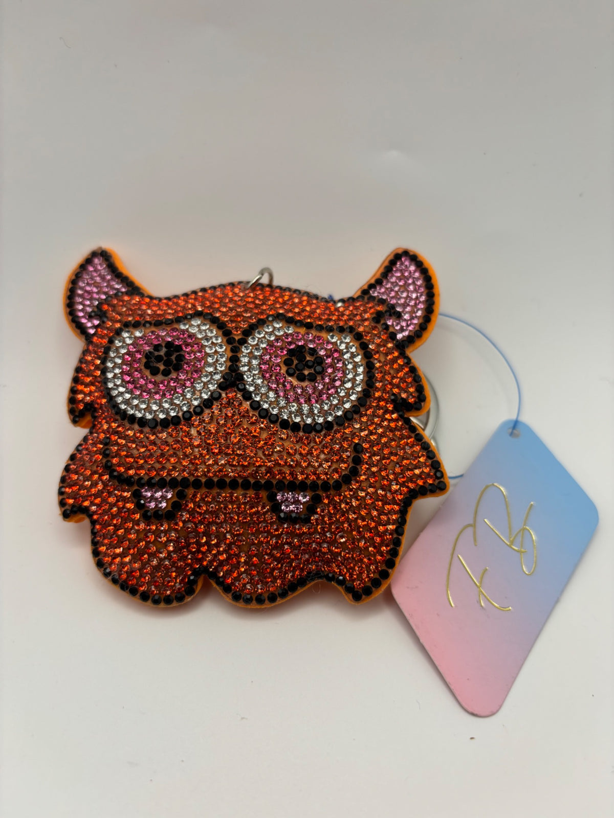 Orange Rhinestone Owl Keychain Bag Charm