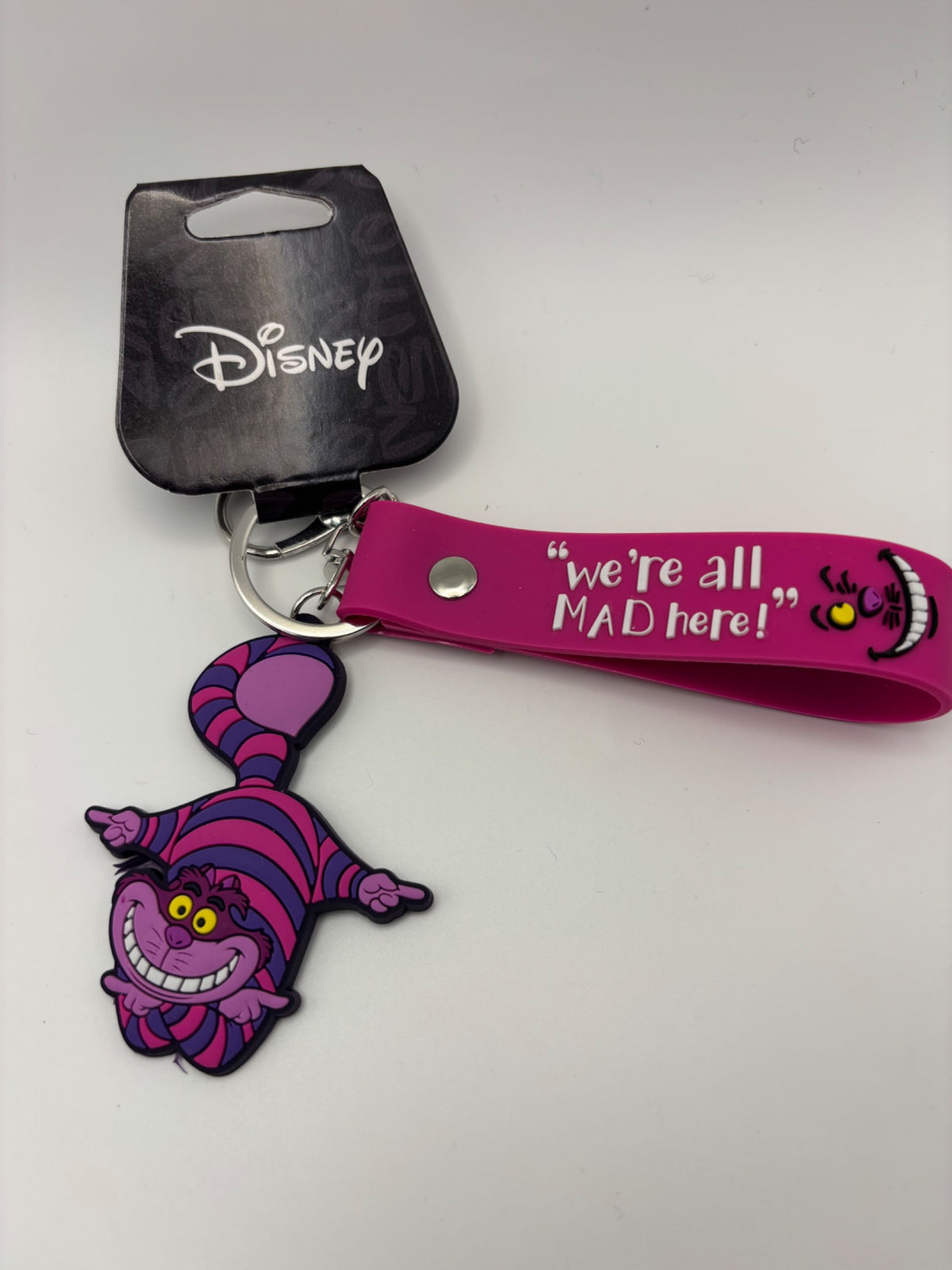 Disney Alice in Wonderland Cheshire Cat We're All Mad Here Wristlet Keychain