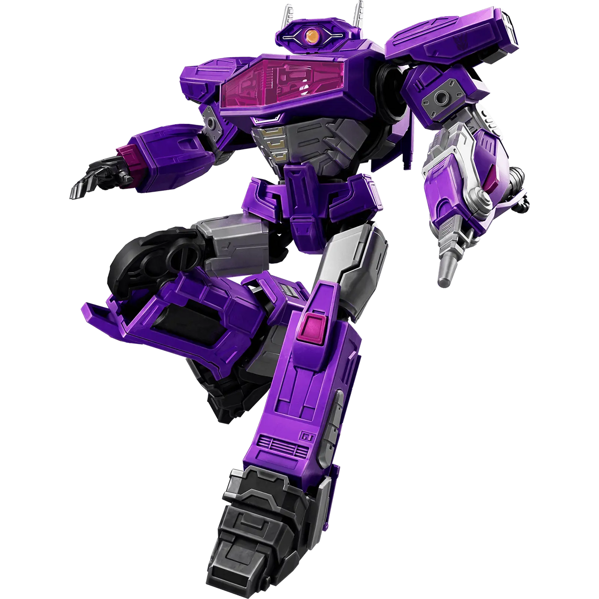 Manufacturer image of assembled Blokees Transformers One Shockwave Classic Class 18 model; assembly required