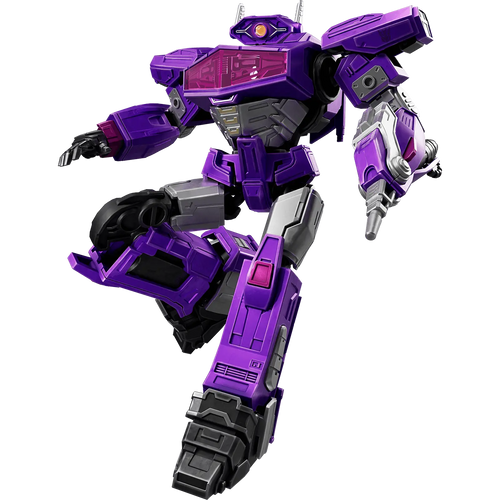 Manufacturer image of assembled Blokees Transformers One Shockwave Classic Class 18 model; assembly required