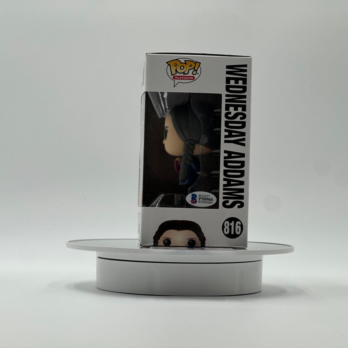 Beckett authentication P50966 on Christina Ricci signed Wednesday Addams Funko Pop