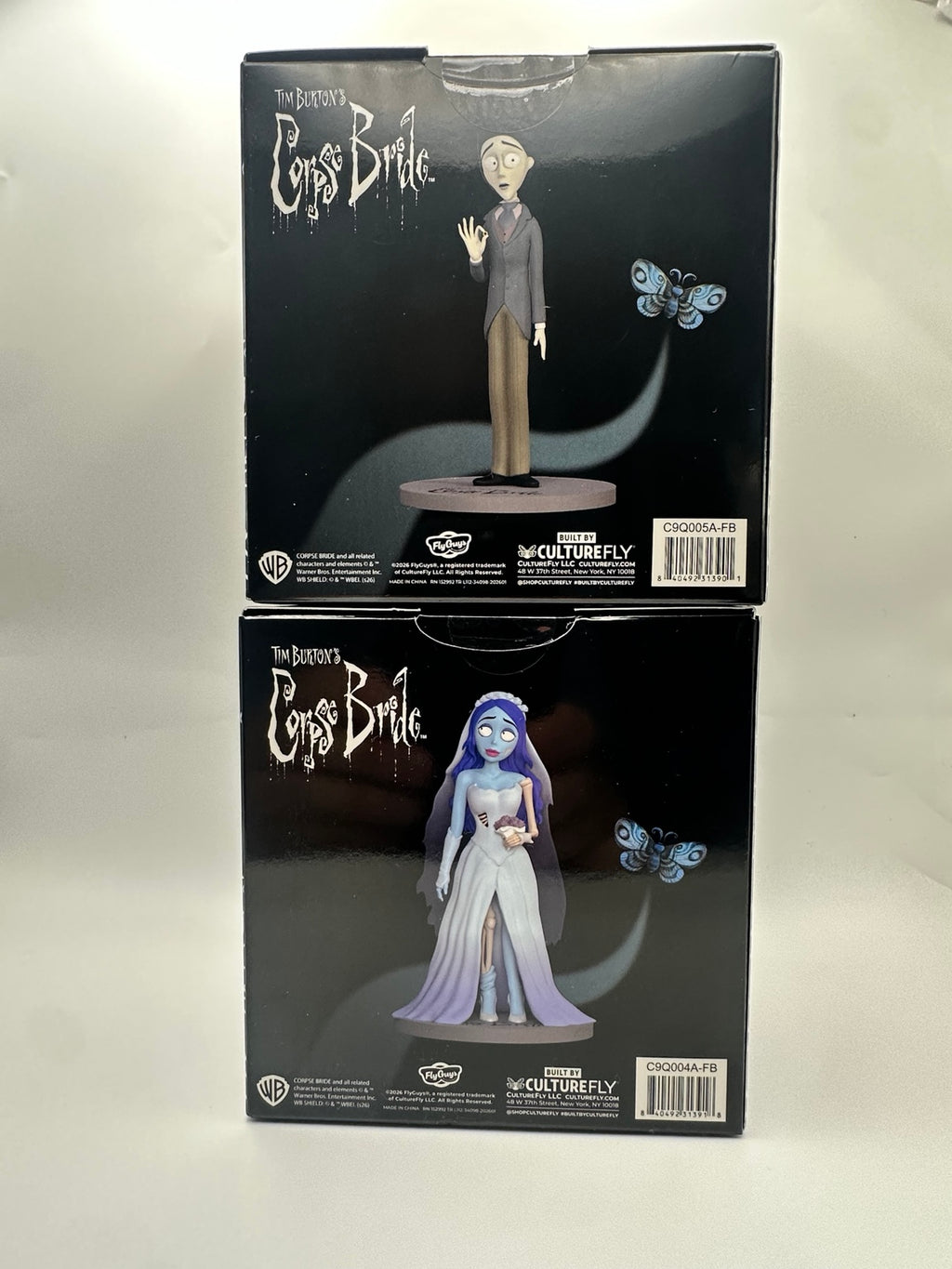Back of the CultureFly FlyGuys Corpse Bride Victor and Emily vinyl figure boxes