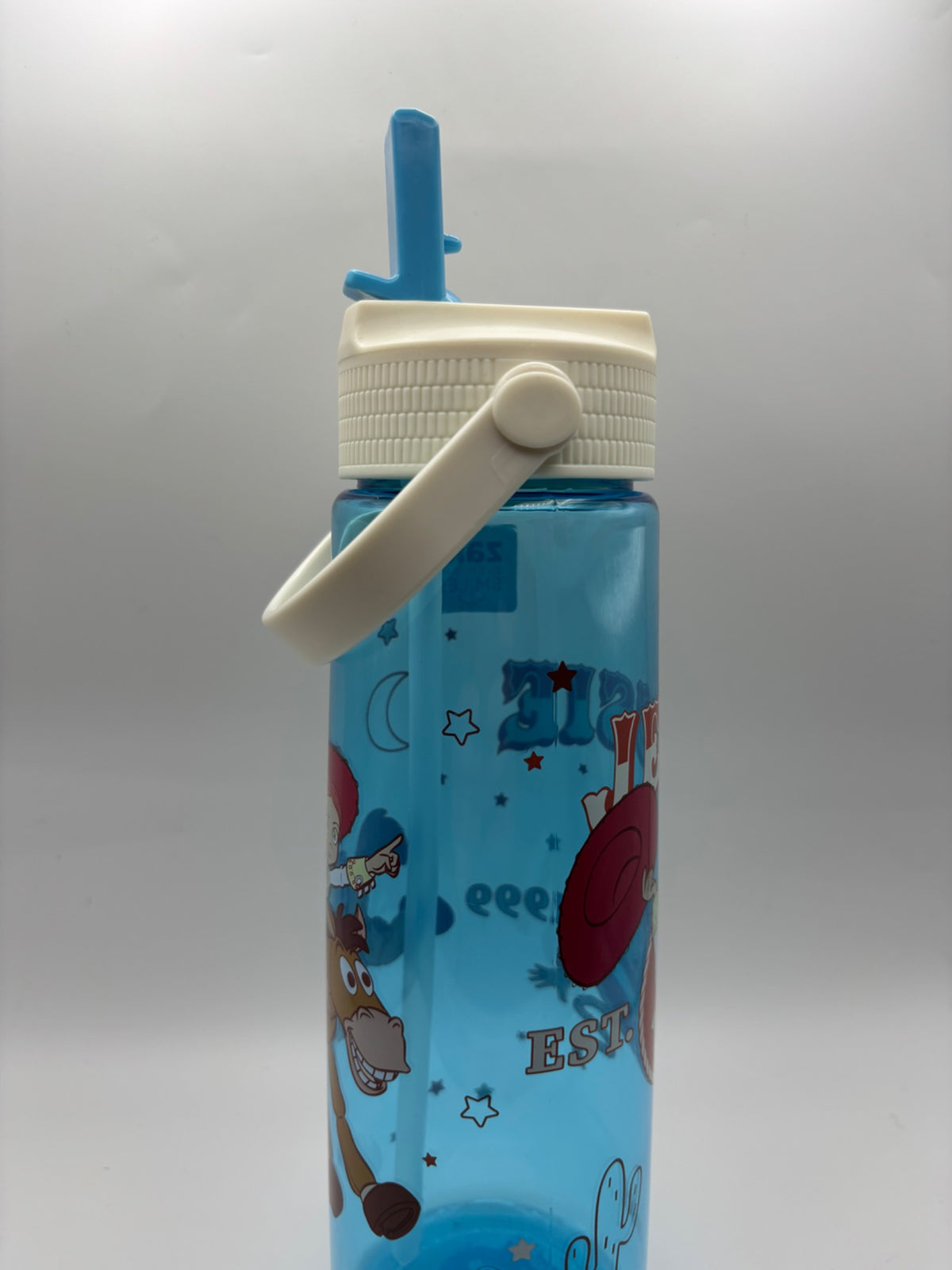 Disney Toy Story Jessie blue Zak Designs 30 oz water bottle side view with straw