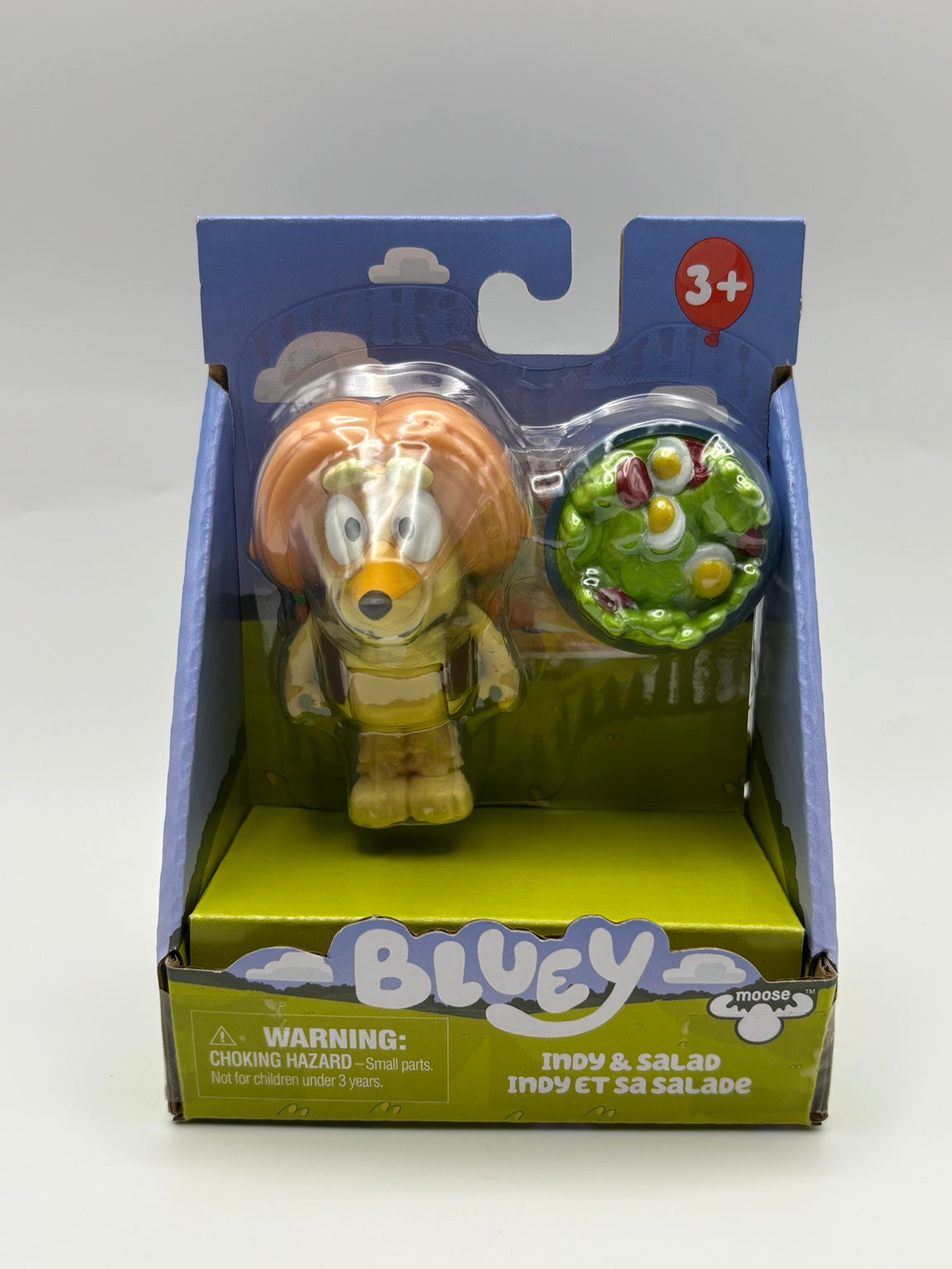 Bluey Indy & Salad figure and accessory in packaging