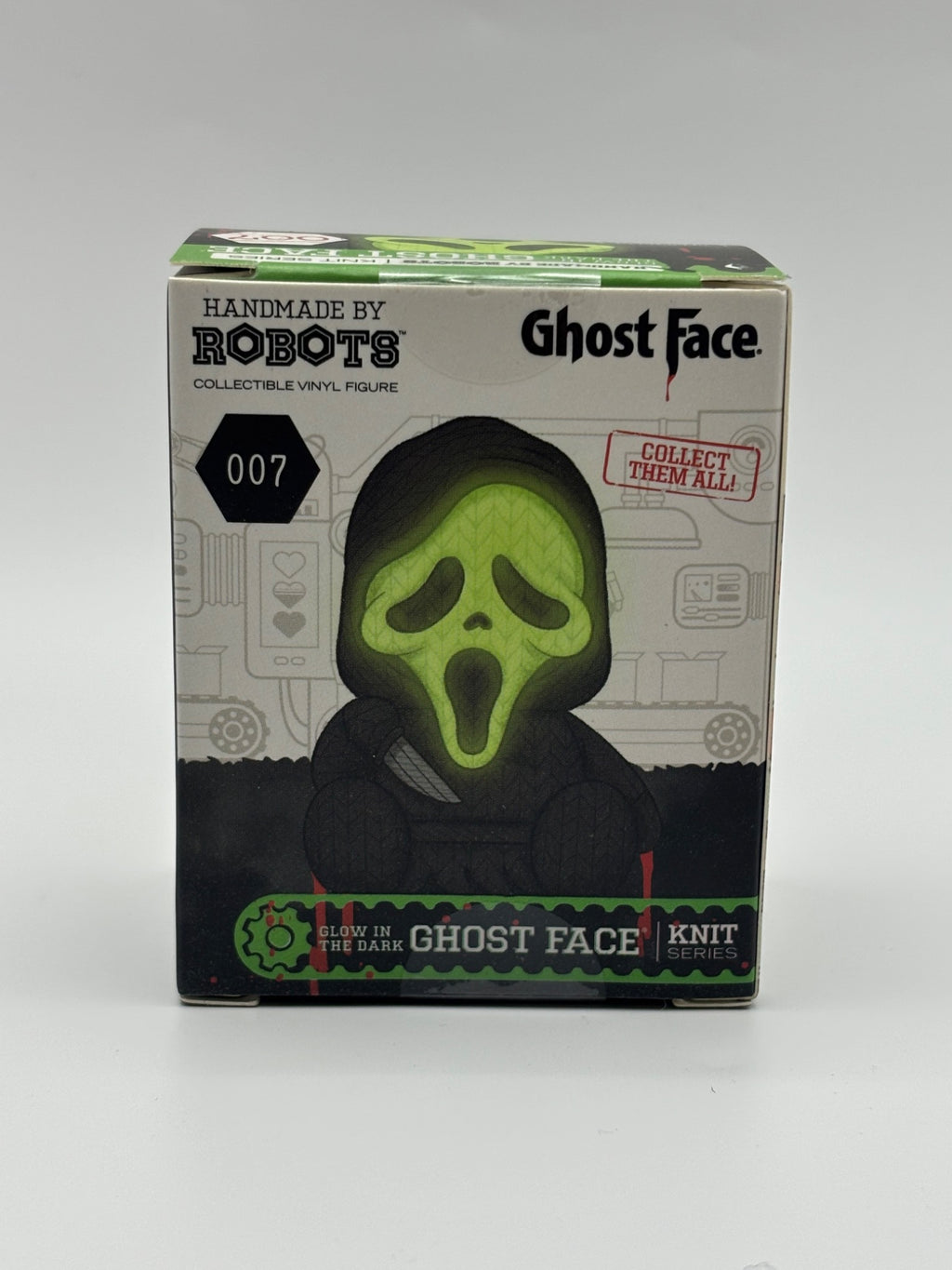 Handmade by Robots Ghost Face glow in the dark Micro Vinyl figure #007 box back