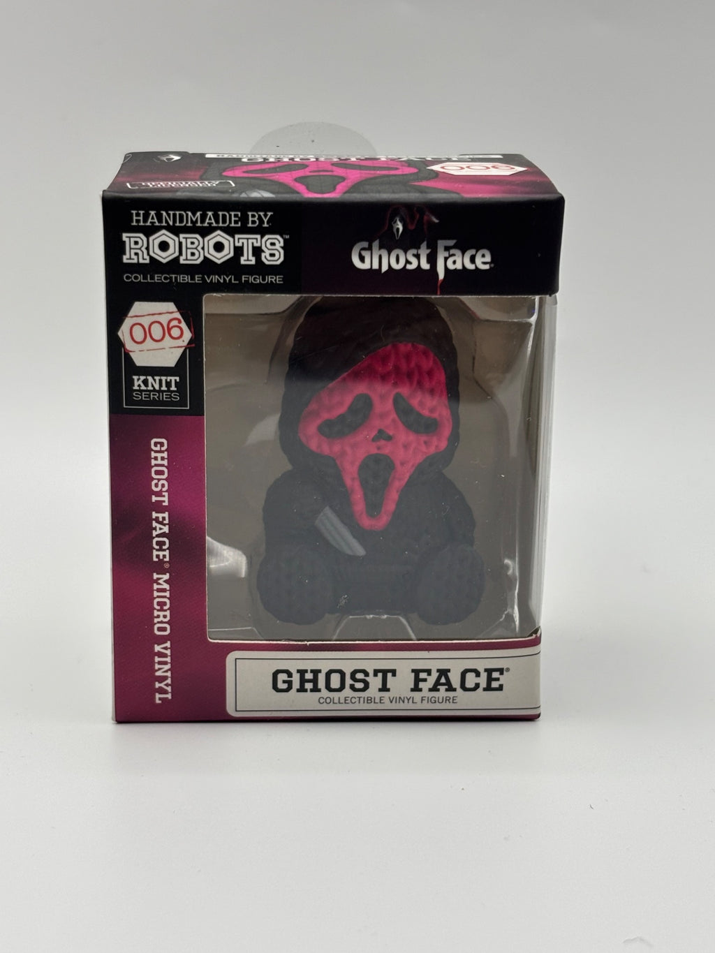 Handmade by Robots Ghost Face pink Micro Vinyl figure #006 front