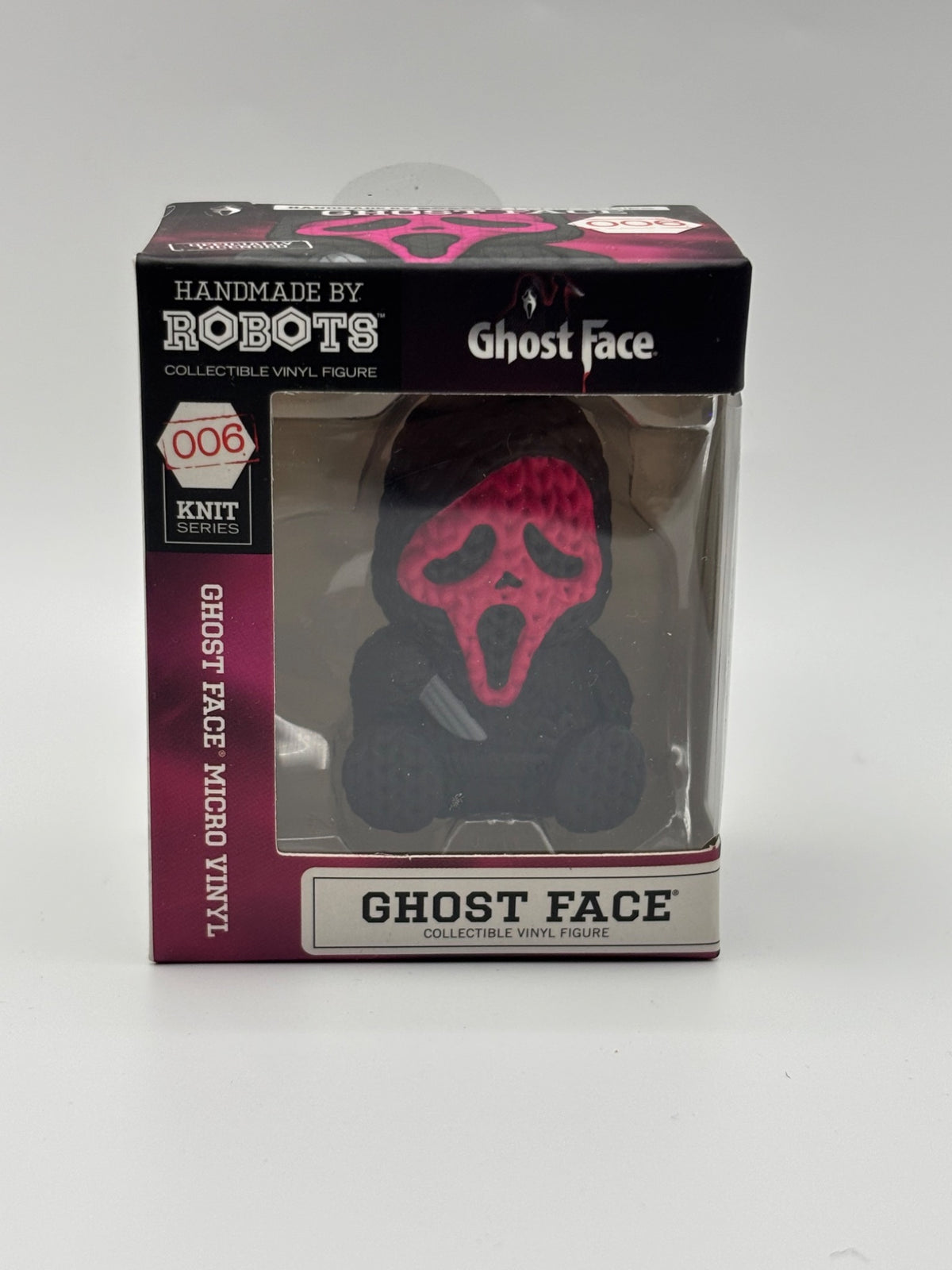 Handmade by Robots Ghost Face pink Micro Vinyl figure #006 front