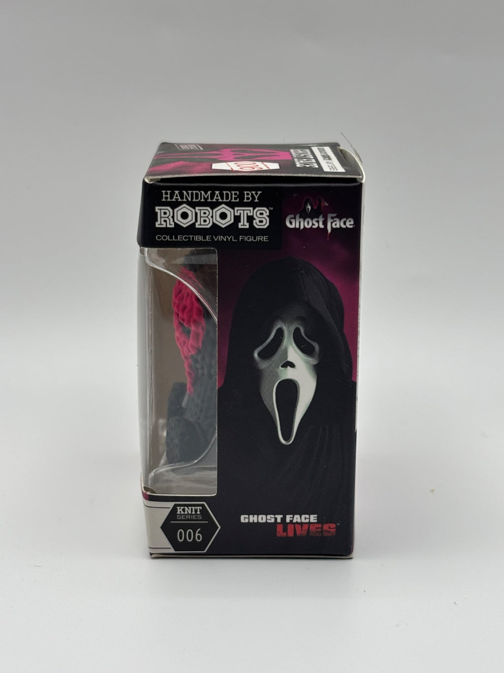 Handmade by Robots Ghost Face pink Micro Vinyl figure #006 opposite side