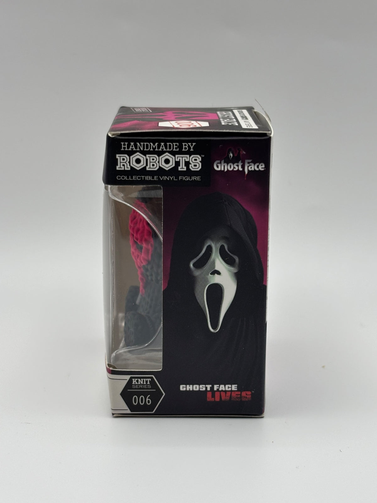 Handmade by Robots Ghost Face pink Micro Vinyl figure #006 opposite side