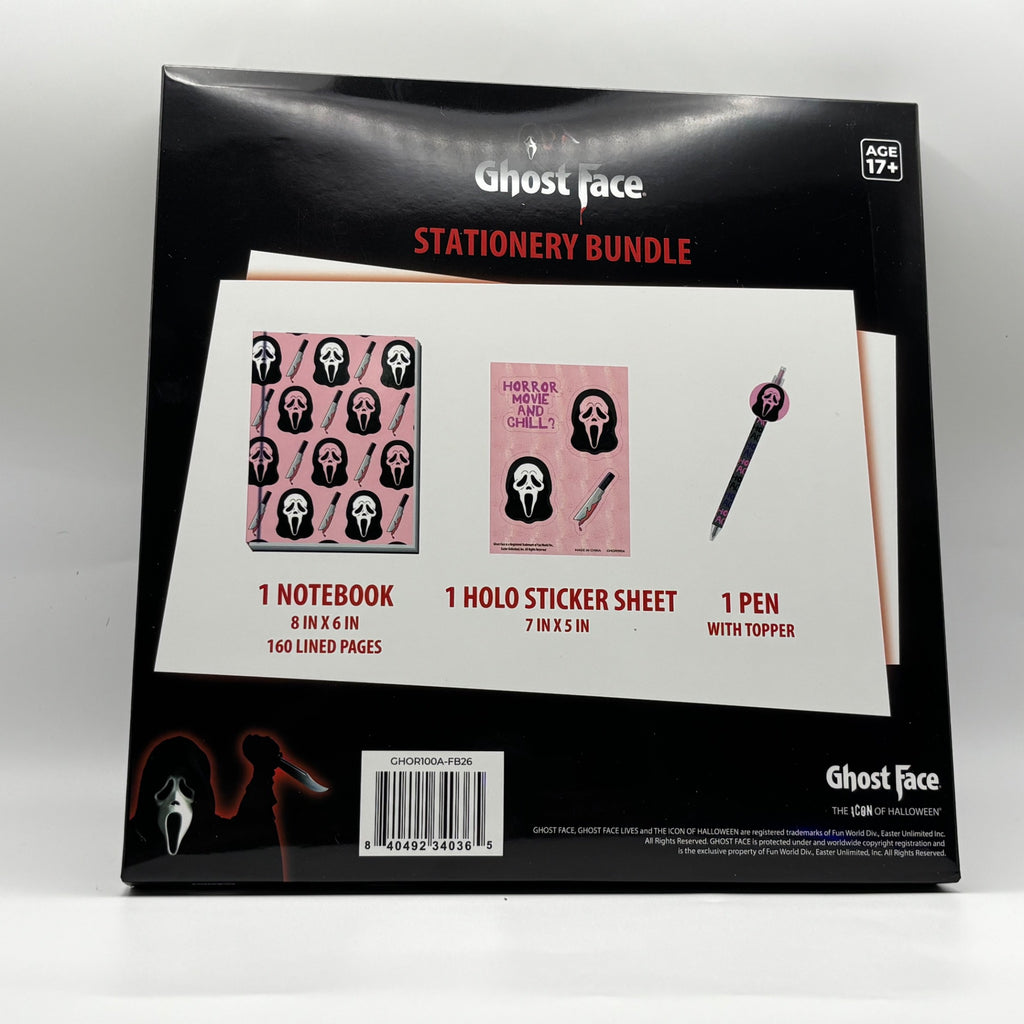 Ghost Face pink stationery bundle contents and back packaging