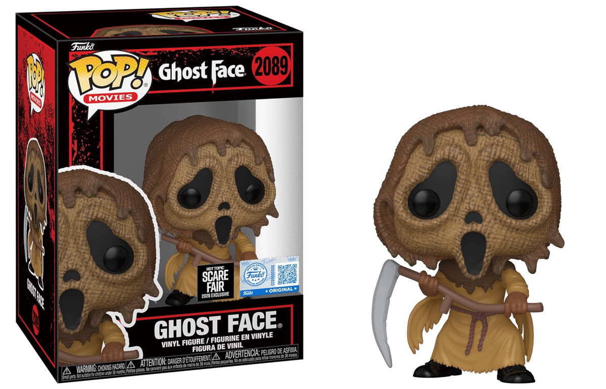 Funko Pop! Movies Ghost Face Scarecrow Mask 2089 with its Hot Topic Scare Fair 2026 Exclusive box