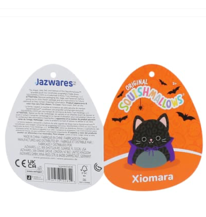 Xiomara Squishmallow original hang tag front and back Jazwares Halloween 2026