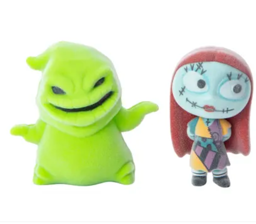 Sally and Oogie Boogie Nightmare Before Christmas flocked figures out of box front view