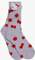 Sanrio Hello Kitty 3D Plush Head Apple Print Crew Socks