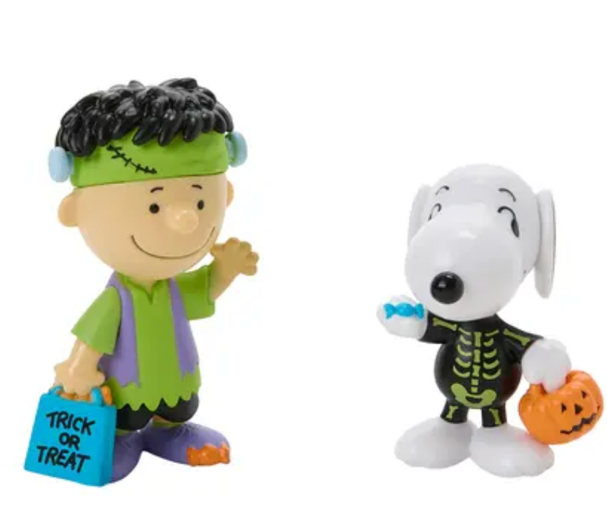 Peanuts Halloween Perfect Pairs 2-pack figures Charlie Brown as Frankenstein and Snoopy as skeleton with pumpkin bucket