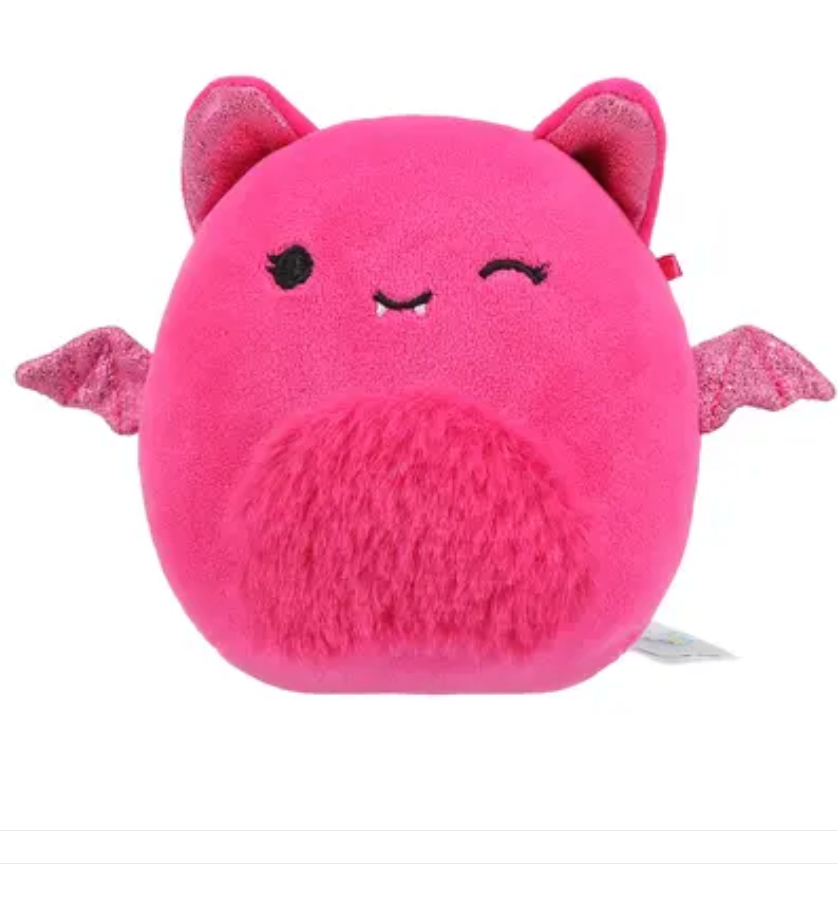 Suzette the pink bat Squishmallow 5 inch Halloween plush with glitter ears and wings front view