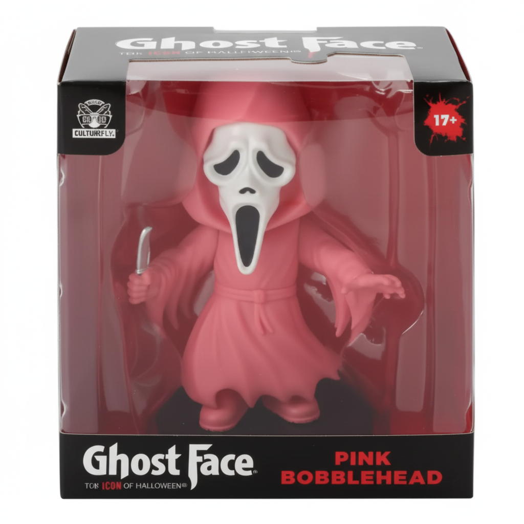 Ghost Face Pink Bobblehead CultureFly in box front view