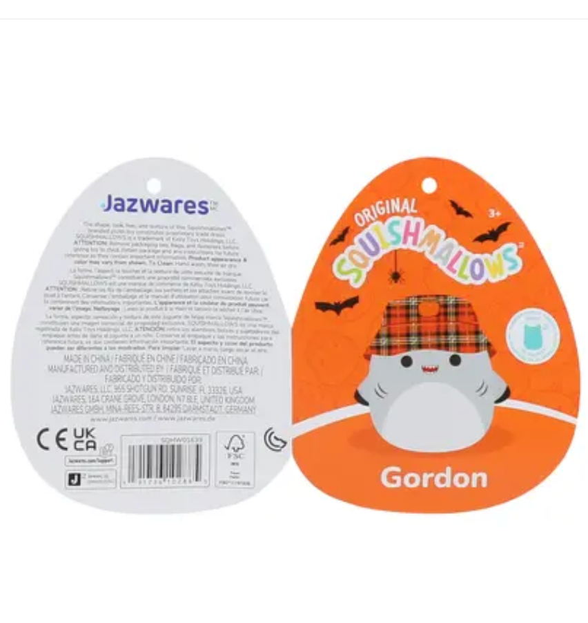Squishmallows Halloween Gordon tag front and back Jazwares