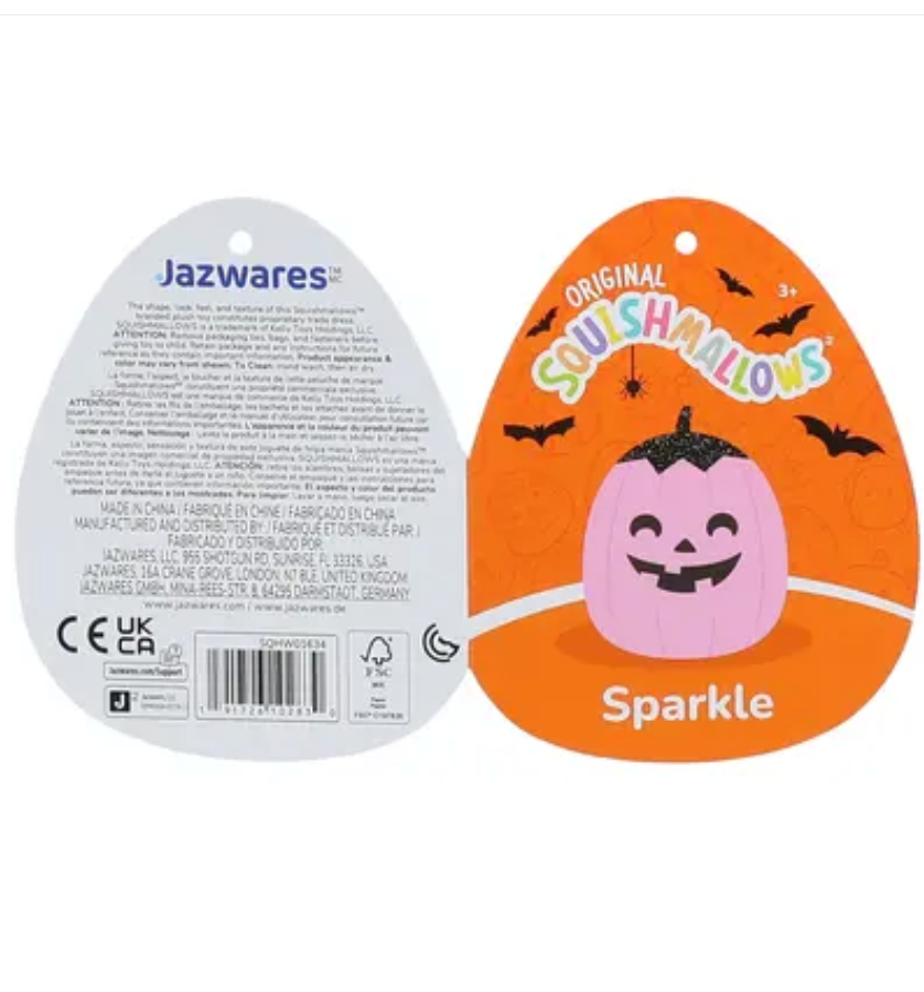 Sparkle Squishmallow original hang tag front and back Jazwares Halloween 2026