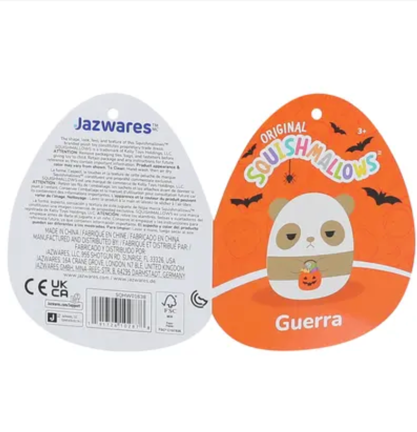 Guerra the panda Squishmallow original hang tag front and back Jazwares Halloween
