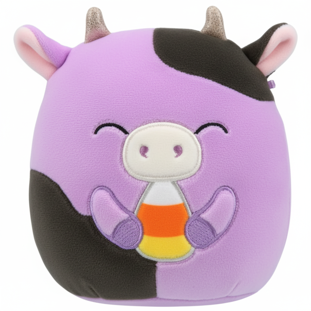 Squishmallows Halloween Alexie purple cow plush 5 inch front view