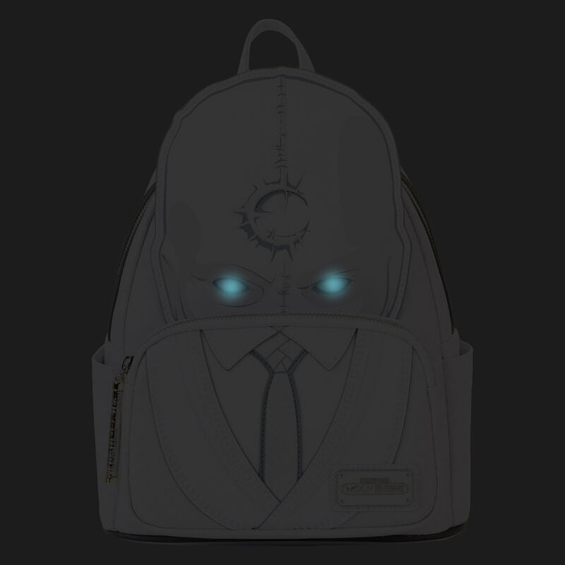 Loungefly C2E2 2024 Mr. Knight light-up mini backpack — illuminated eyes in low light