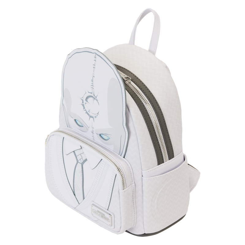 Loungefly C2E2 2024 Mr. Knight light-up mini backpack — angled view of main zipper and side pocket