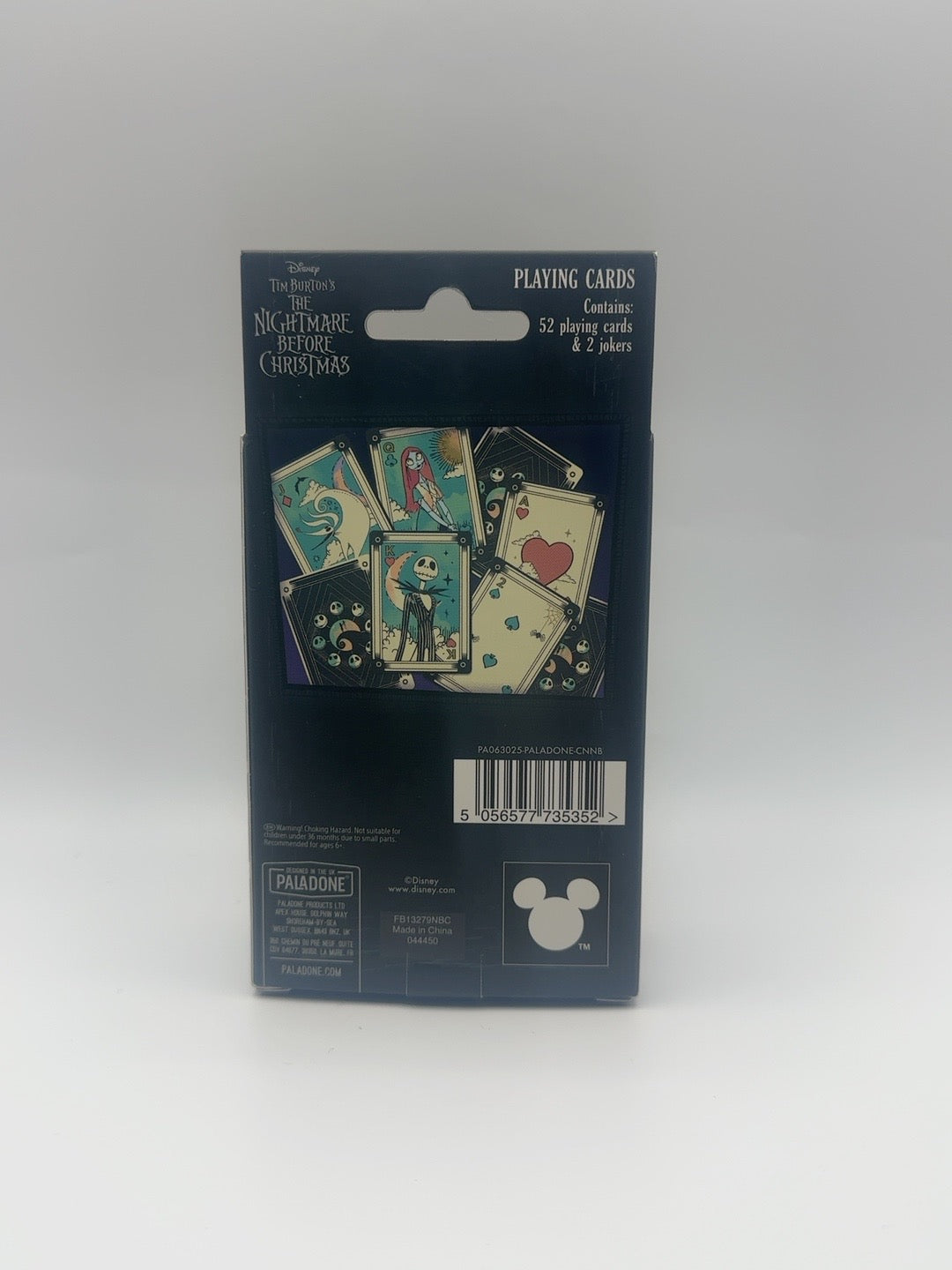 Back of Disney Tim Burton's The Nightmare Before Christmas playing cards package showing card designs