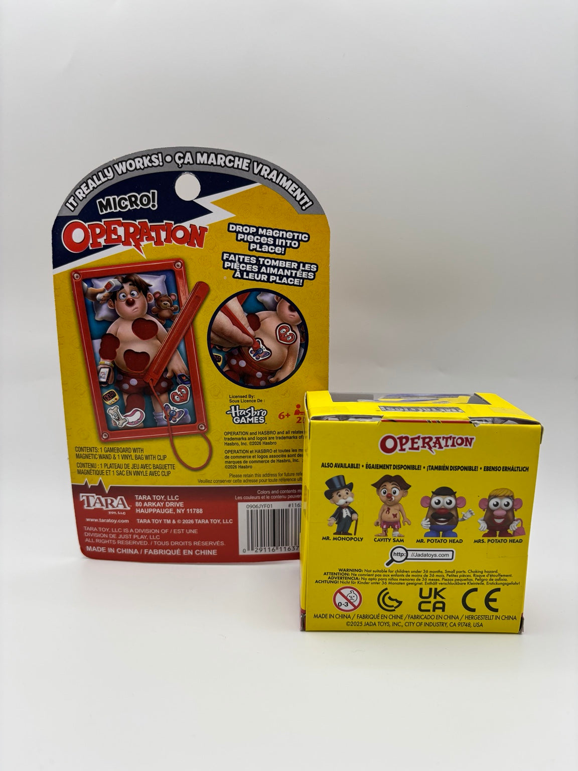 Operation gift set game and Cavity Sam figure, back packaging