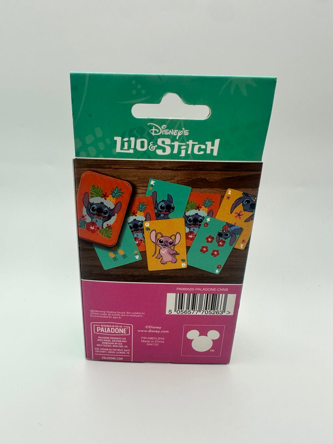 Back of the Paladone Lilo and Stitch playing cards packaging