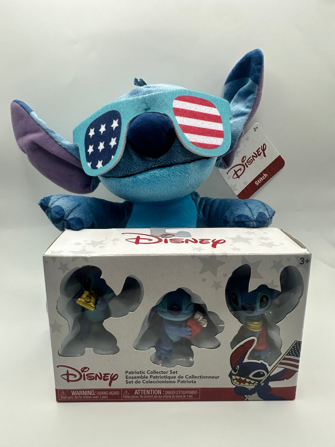 Complete Stitch patriotic gift set with American flag sunglasses plush and boxed three-figure collector set