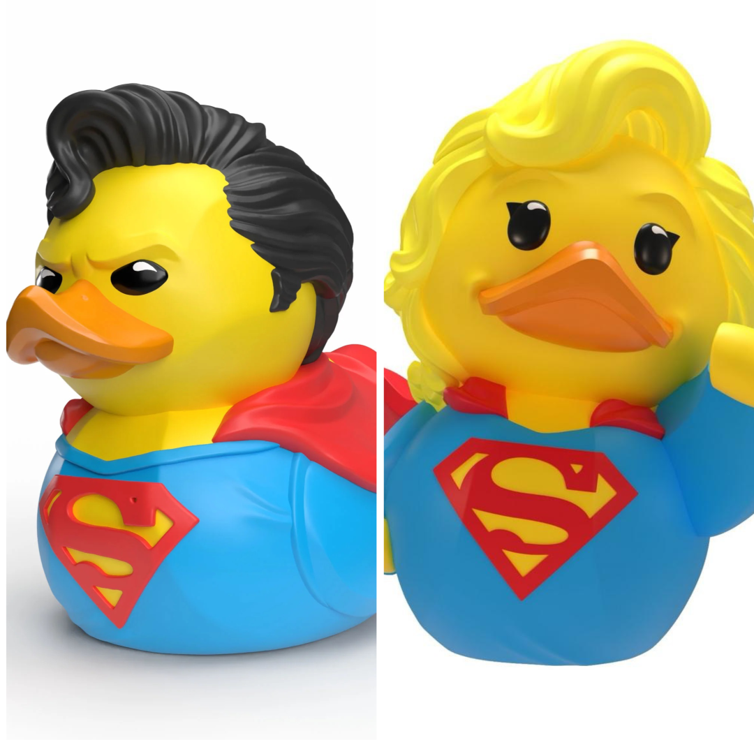 Superman and Supergirl TUBBZ Mini two-piece bundle shown outside their boxes on a white background